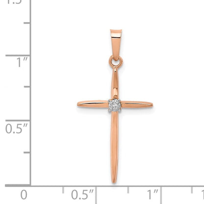 14k Rose Gold Diamond Cross Pendant for Women