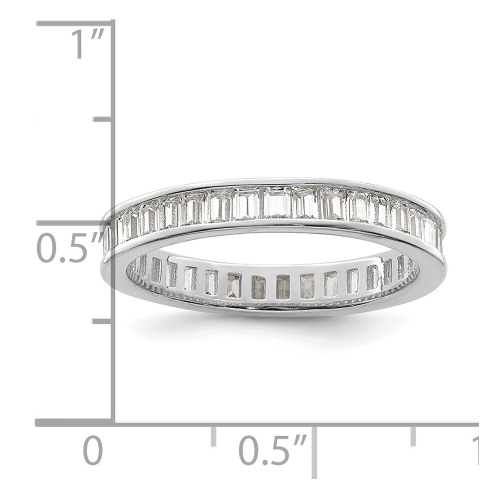 Sterling Silver Polished Rhodium-plated Channel Set CZ Band Size 8