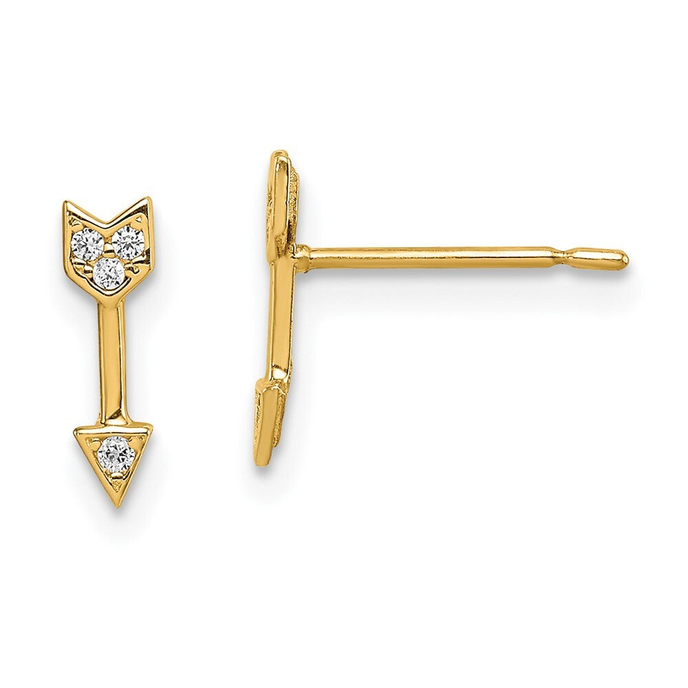14k Yellow Gold Cubic Zirconia Arrow Stud Earrings Gift for Women