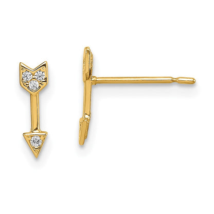 14k Yellow Gold Cubic Zirconia Arrow Stud Earrings Gift for Women