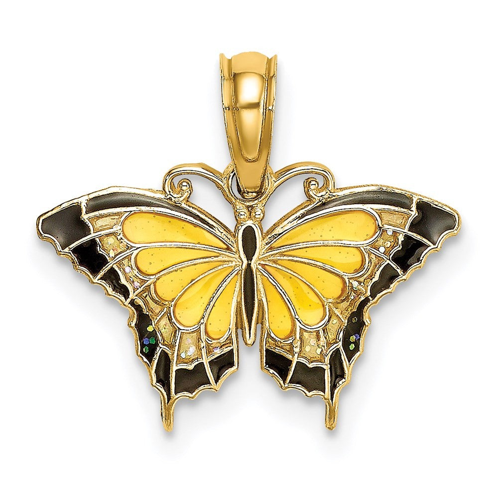 14k Yellow Gold Small Enameled Yellow Butterfly Charm