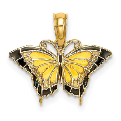 14k Yellow Gold Small Enameled Yellow Butterfly Charm