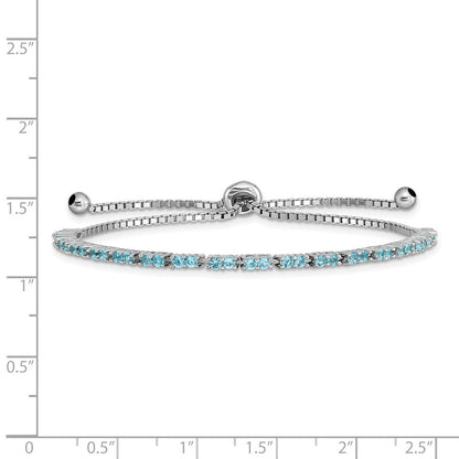 Sterling Silver Rhod-plated December Lt Blue CZ Adjustable Bracelet