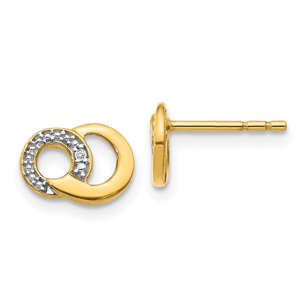 14k Yellow Gold with White Rhodium Diamond Circles Stud Earrings Gift for Women