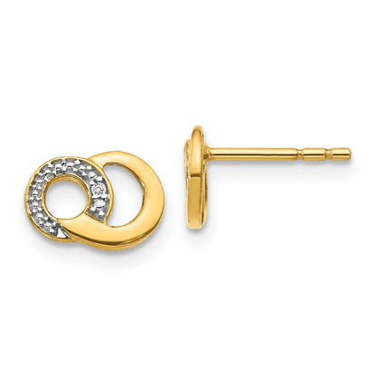 14k Yellow Gold with White Rhodium Diamond Circles Stud Earrings Gift for Women