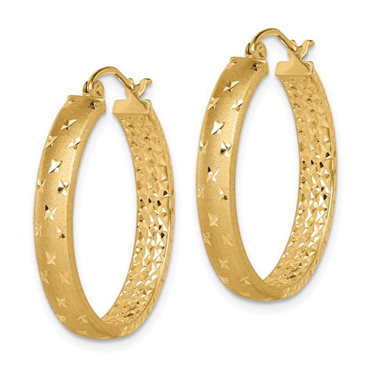 14k Yellow Gold Satin and Polished Diamond-cut In/Out Hoop Earrings