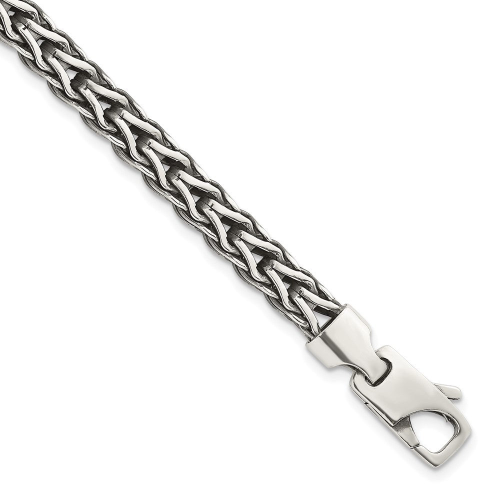 Sterling Silver Antiqued Polished 6mm Fancy Flat Chain Bracelet 7.75" Bracelet