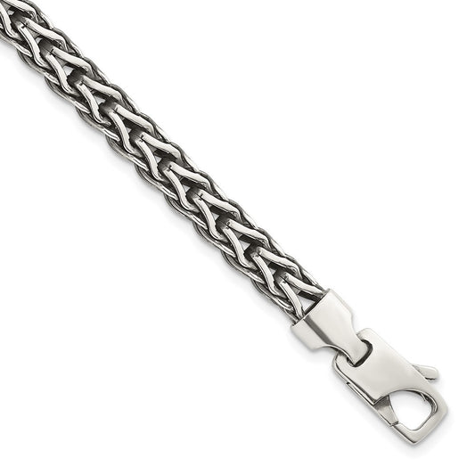 Sterling Silver Antiqued Polished 6mm Fancy Flat Chain Bracelet 7.75" Bracelet
