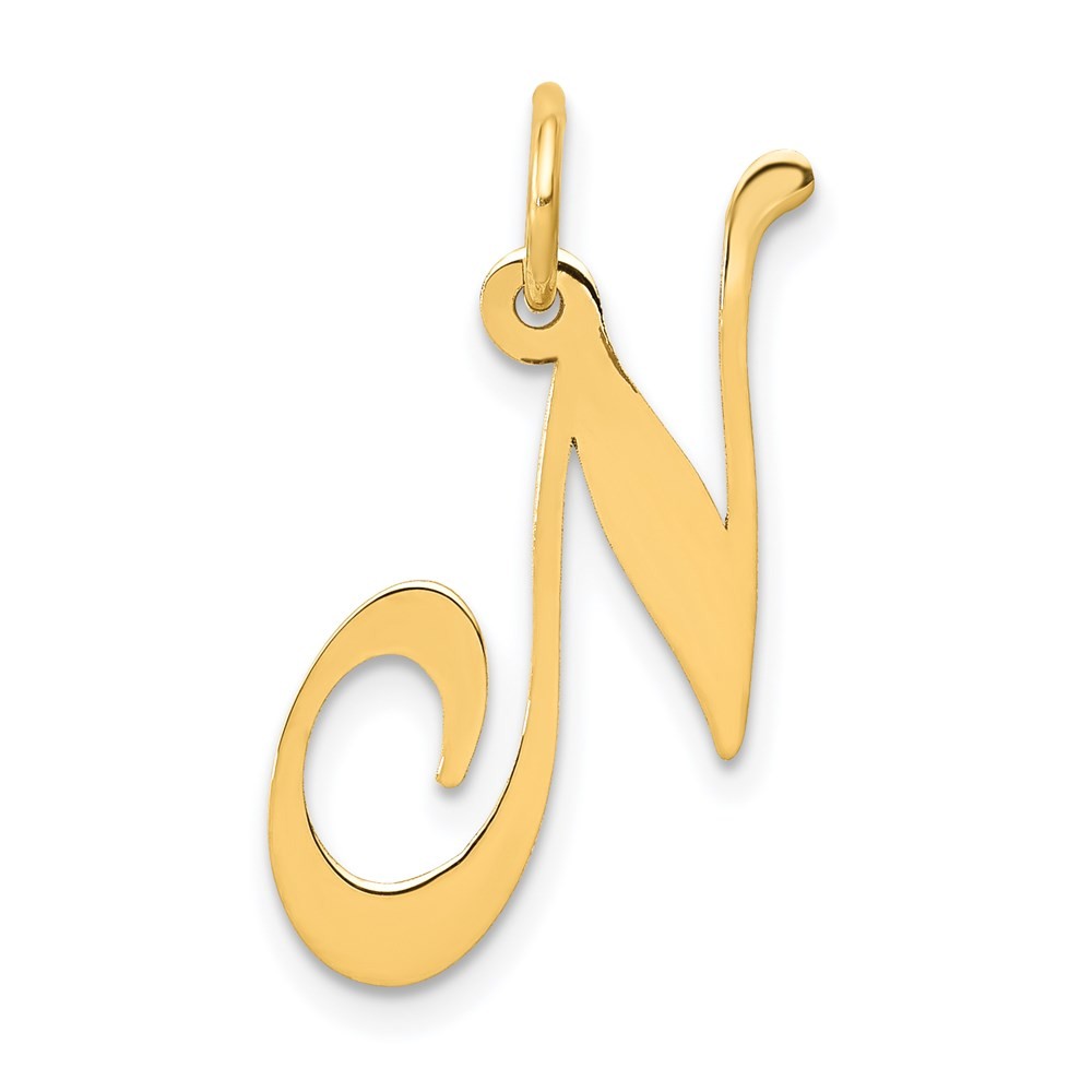14k Yellow Gold Medium Fancy Script Letter N Initial Charm Pendant