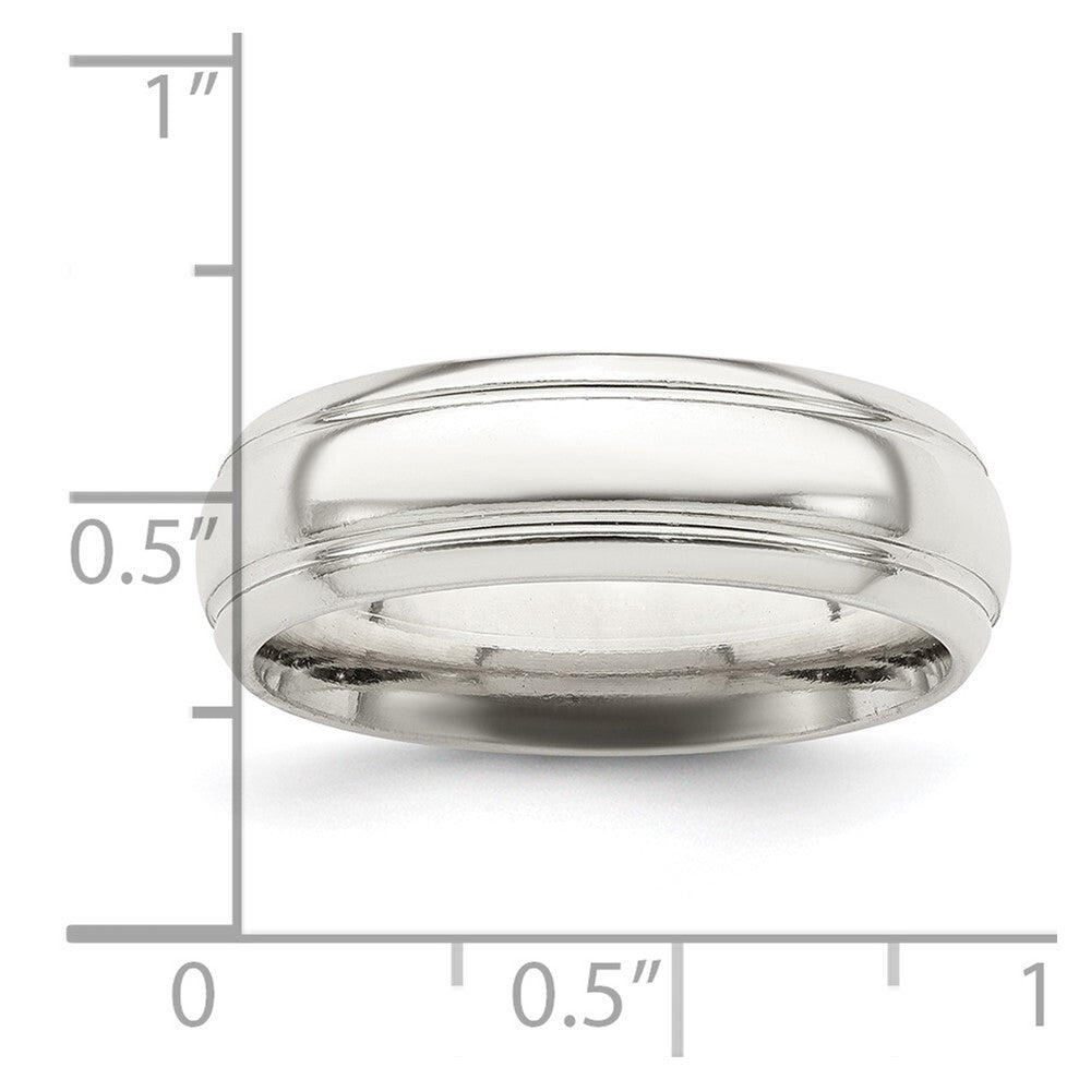 Sterling Silver 6mm Polished Domed with Grooved Beveled Edge Fancy Band Size 8