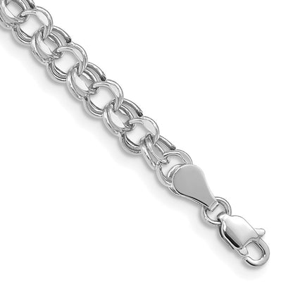 14k White Gold 5mm Hollow Double Link 8.25 inch Charm Bracelet
