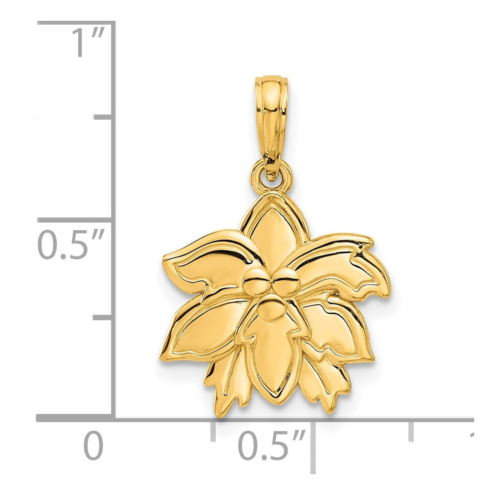 14k Yellow Gold Polished Poinsettia Floral Pendant for Women