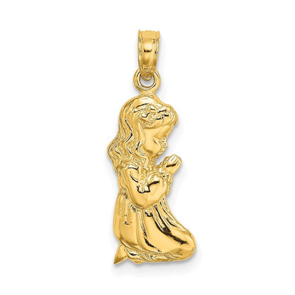 14k Yellow Gold Praying Girl Charm Pendant for Women