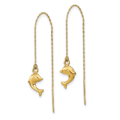 14k Yellow Gold Polished Dolphins Threader Earrings