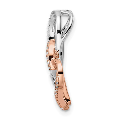 14k Two-Tone Gold White and Rose Double Heart Diamond Chain Slide