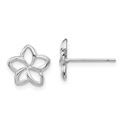 14K White Polished Plumeria Cutout Stud Earrings Gift for Women