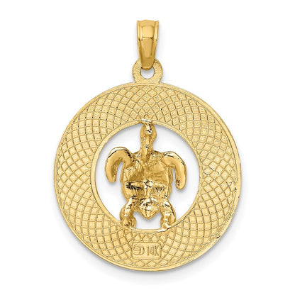 14k Yellow Gold  Enamel Turtle SARASOTA Circle Charm Pendant for Women