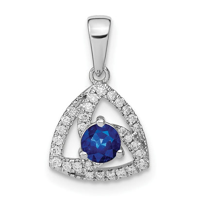 14k White Gold Diamond and Blue Sapphire Triangle Pendant for Women