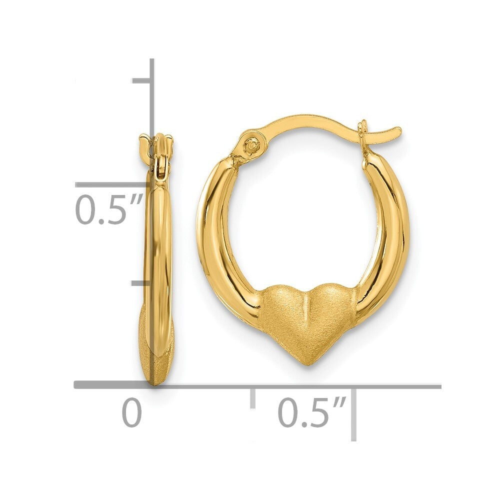 14k Yellow Gold Polished and Satin Heart Hoop Earrings Gift for Women