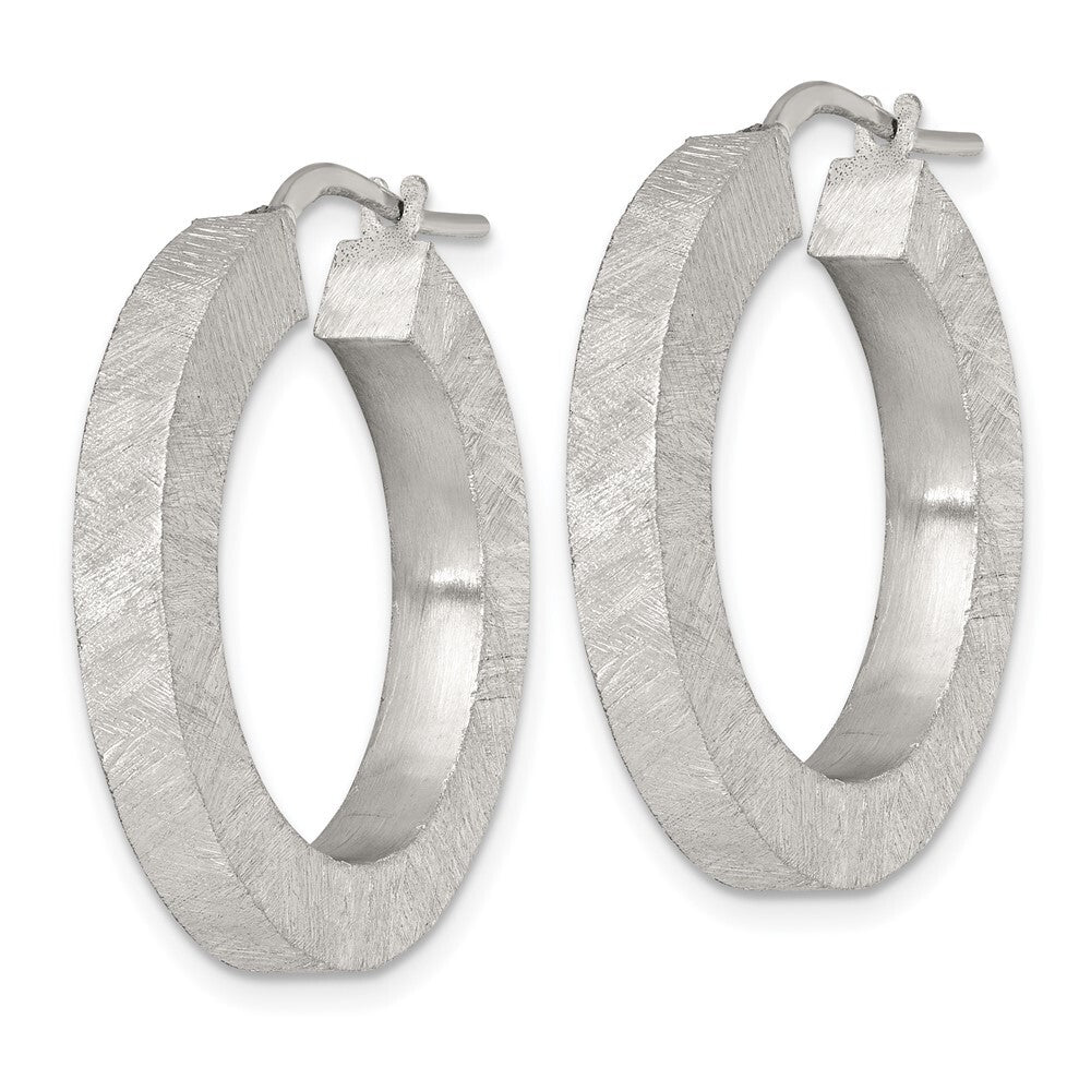 Sterling Silver Polished Brushed Textured Square Tube Hoop Earrings
