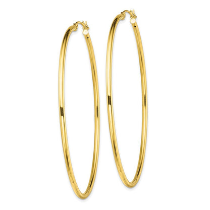 Sterling Silver Gold-Tone Polished 2x65mm Hoop Earrings