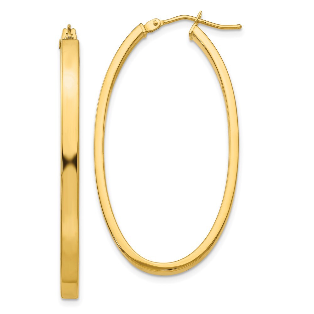 14k Yellow Gold 3mm Polished Oval Hoop Earrings Gift for Women