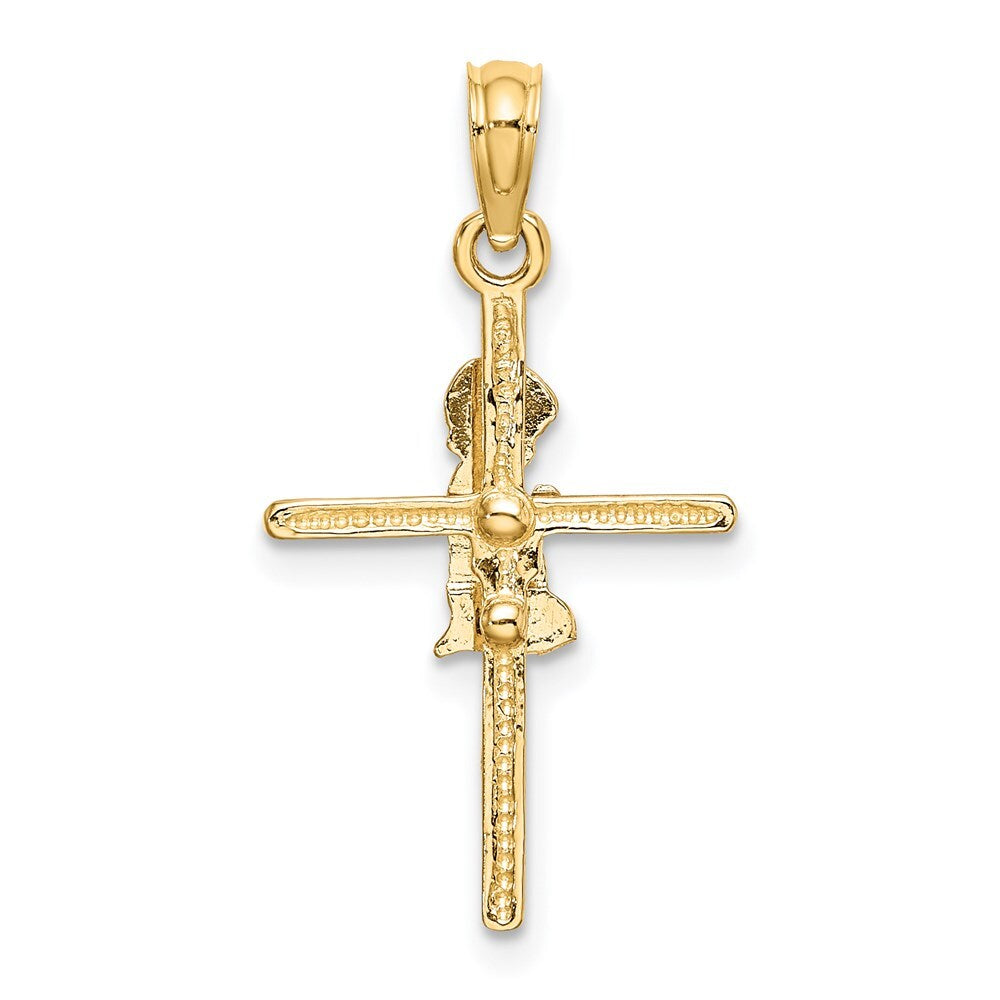14k Yellow Gold Praying Boy Cross Charm Pendant for Women