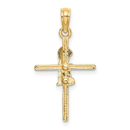 14k Yellow Gold Praying Boy Cross Charm Pendant for Women
