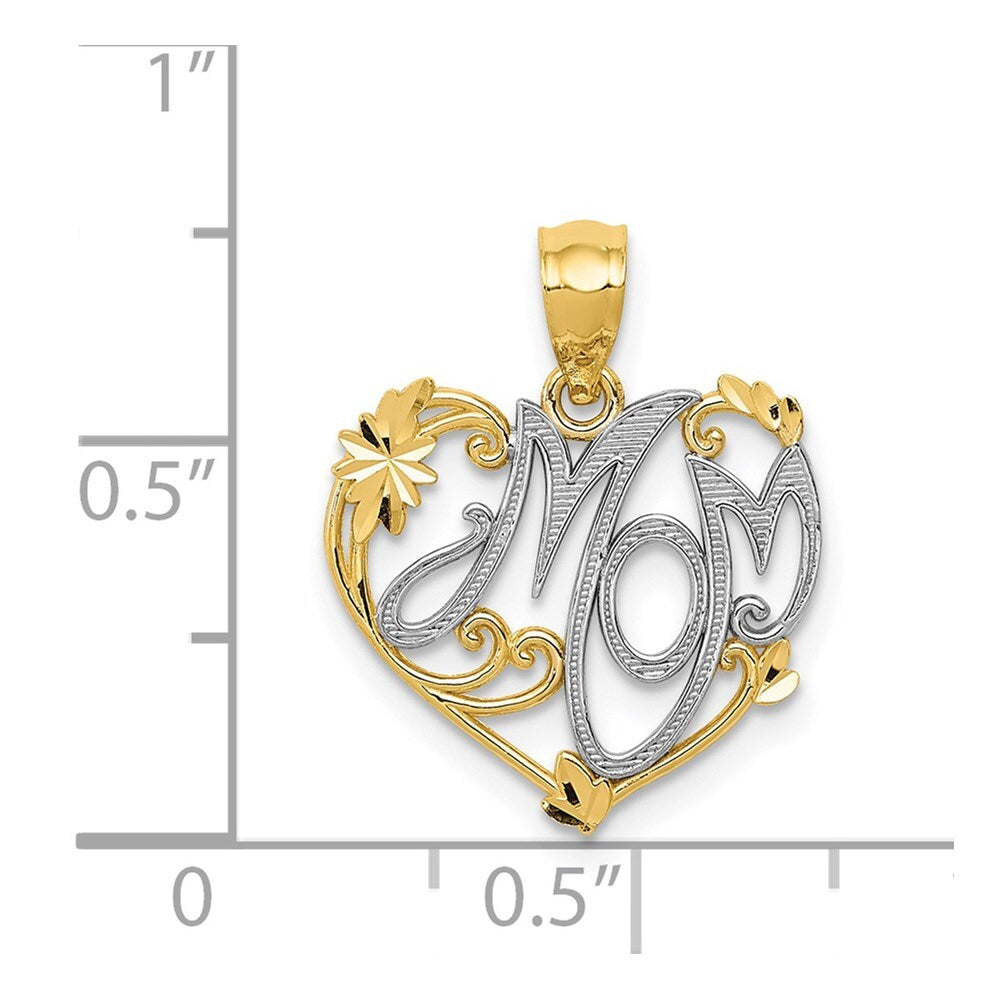 14k Yellow Gold and Rhodium MOM Pendant for Women