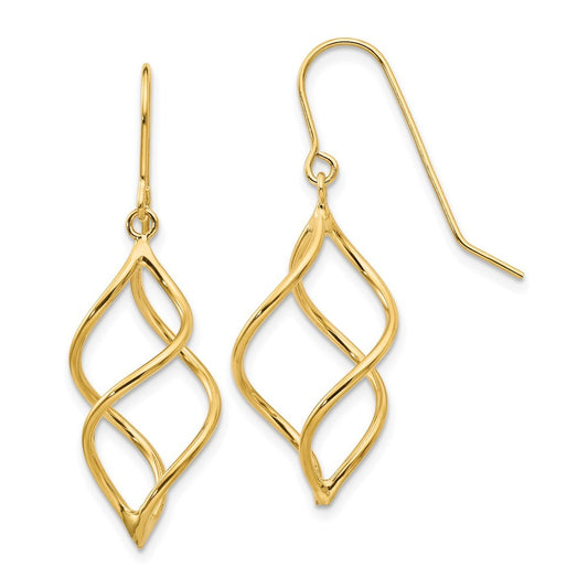 14k Yellow Gold Polished Short Twisted Dangle Earrings