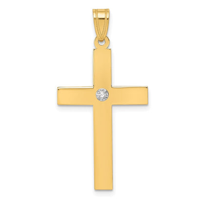 14k Yellow Gold Polished .02ct. Diamond Cross Pendant for Women