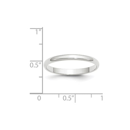 14k White Gold 2.5mm Lightweight Half Round Wedding Band Size 10
