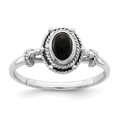 Sterling Silver Rhodium-plated with Black Oval Onyx Stone Ring Size 7