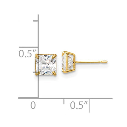 14k Yellow Gold 5mm Square Cubic Zirconia Basket Set Stud Earrings