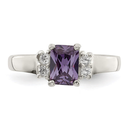 Sterling Silver Purple & White Cubic Zirconia Ring Size 7