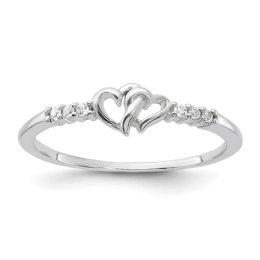 Sterling Silver E-coated CZ Heart Ring Size 6
