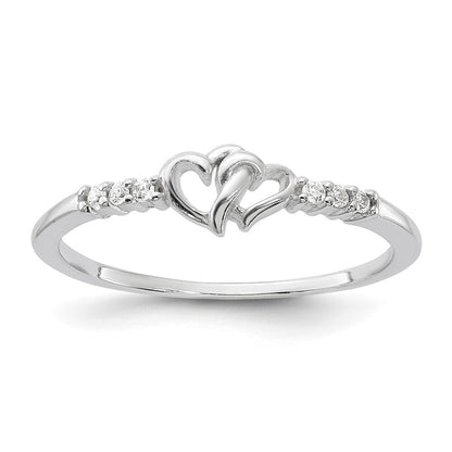 Sterling Silver E-coated CZ Heart Ring Size 6