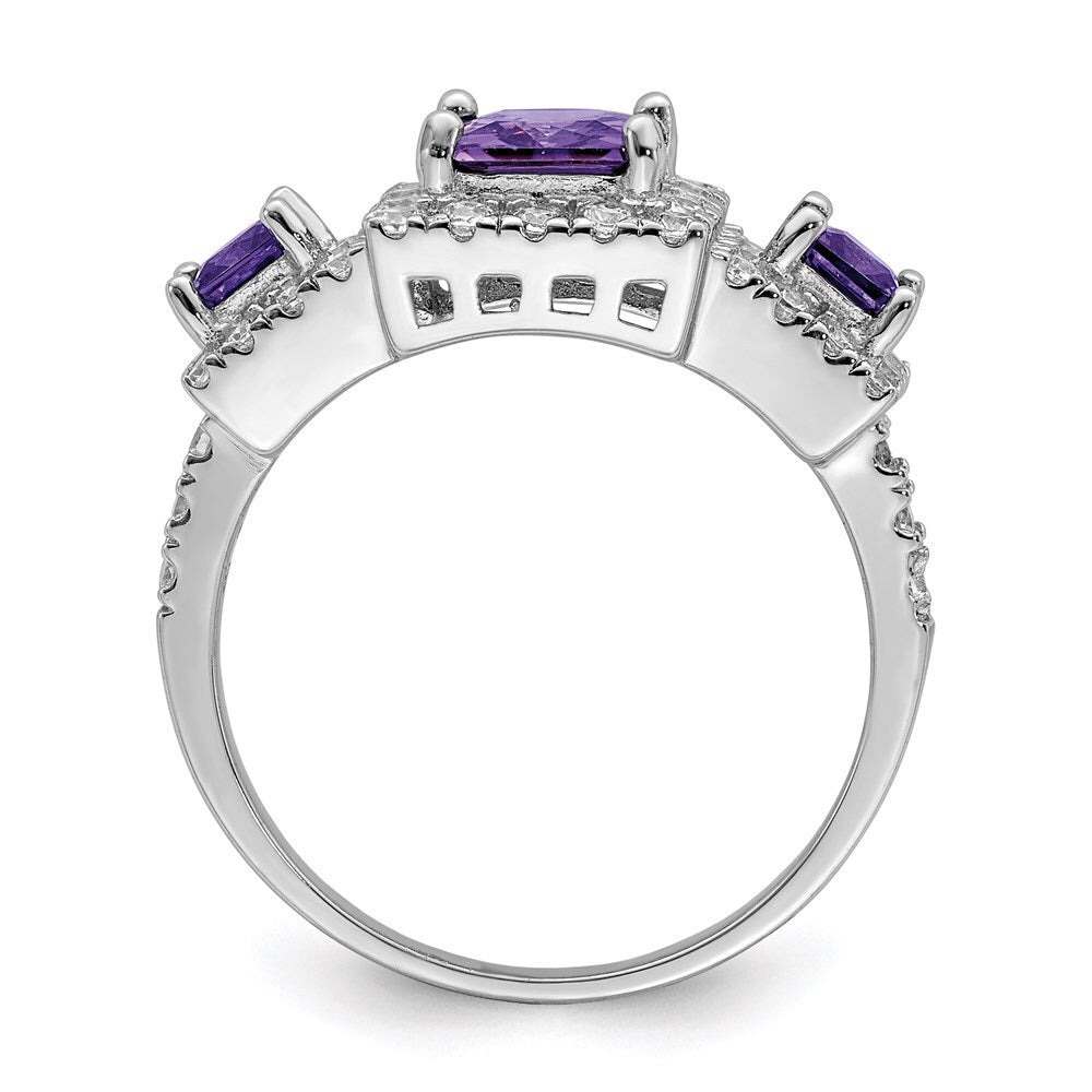 Sterling Silver Rhodium plated Purple Square Cubic Zirconia Ring Size 7