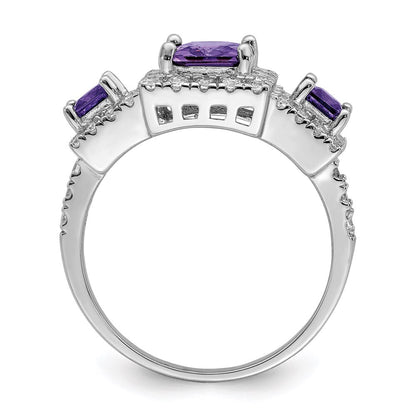 Sterling Silver Rhodium plated Purple Square Cubic Zirconia Ring Size 7