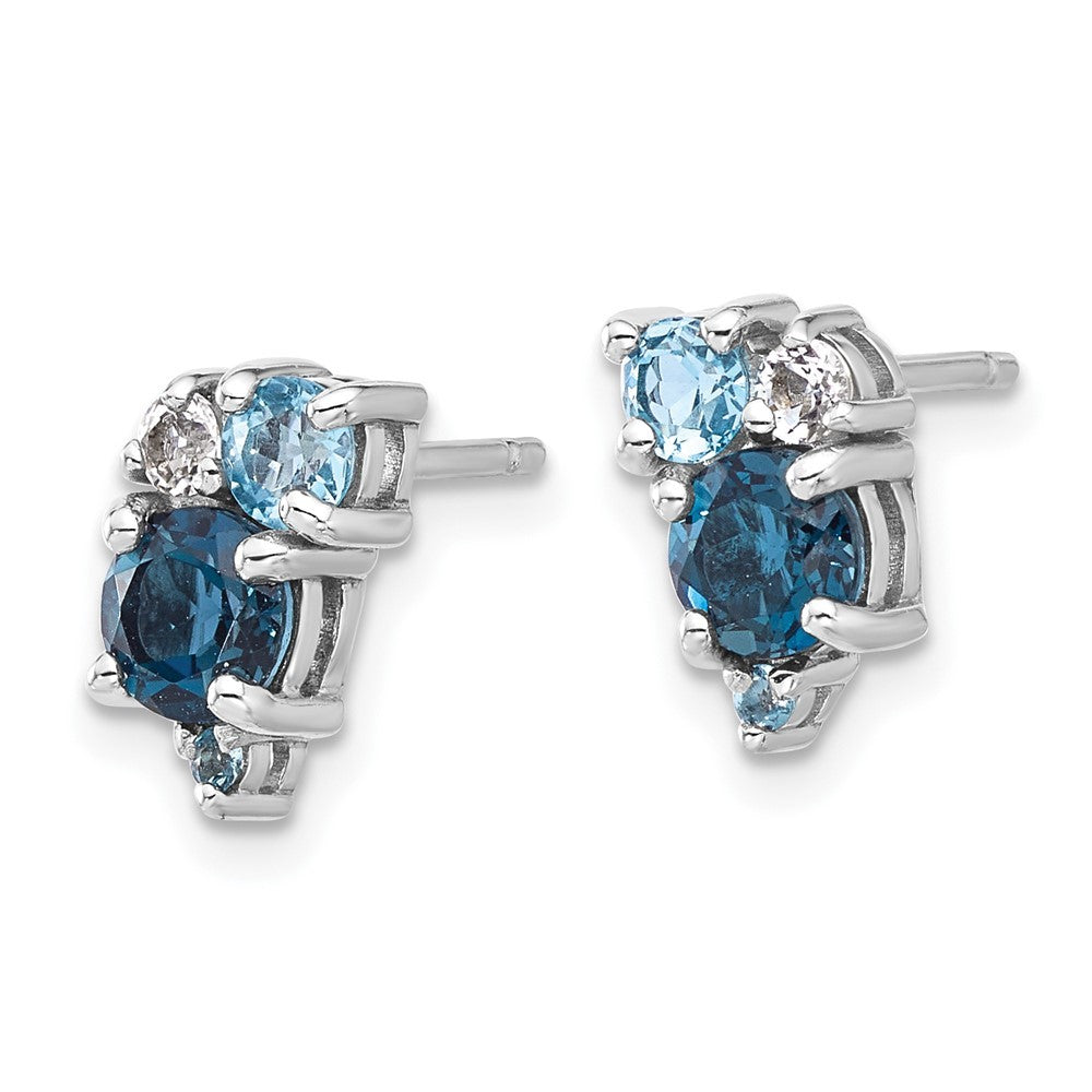 Sterling Silver Rh-plated London/Lt Swiss Blue/White Topaz Earrings