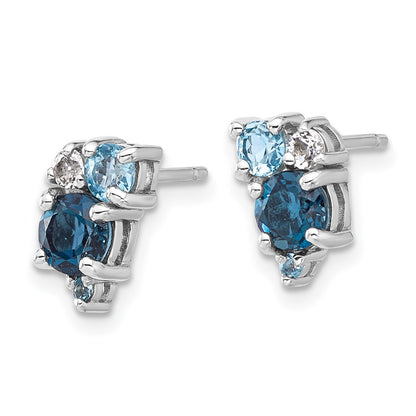 Sterling Silver Rh-plated London/Lt Swiss Blue/White Topaz Earrings