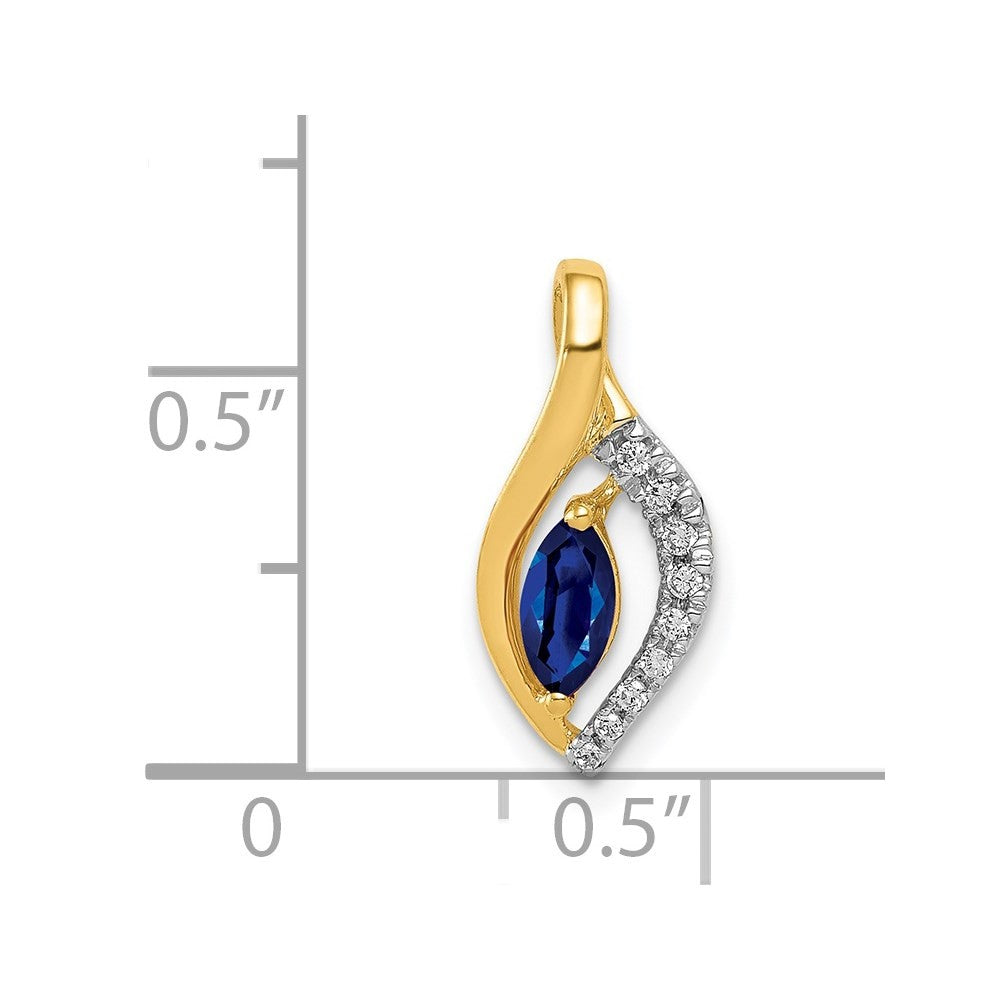 14k Yellow Gold Diamond and Marquise .37 Sapphire Pendant