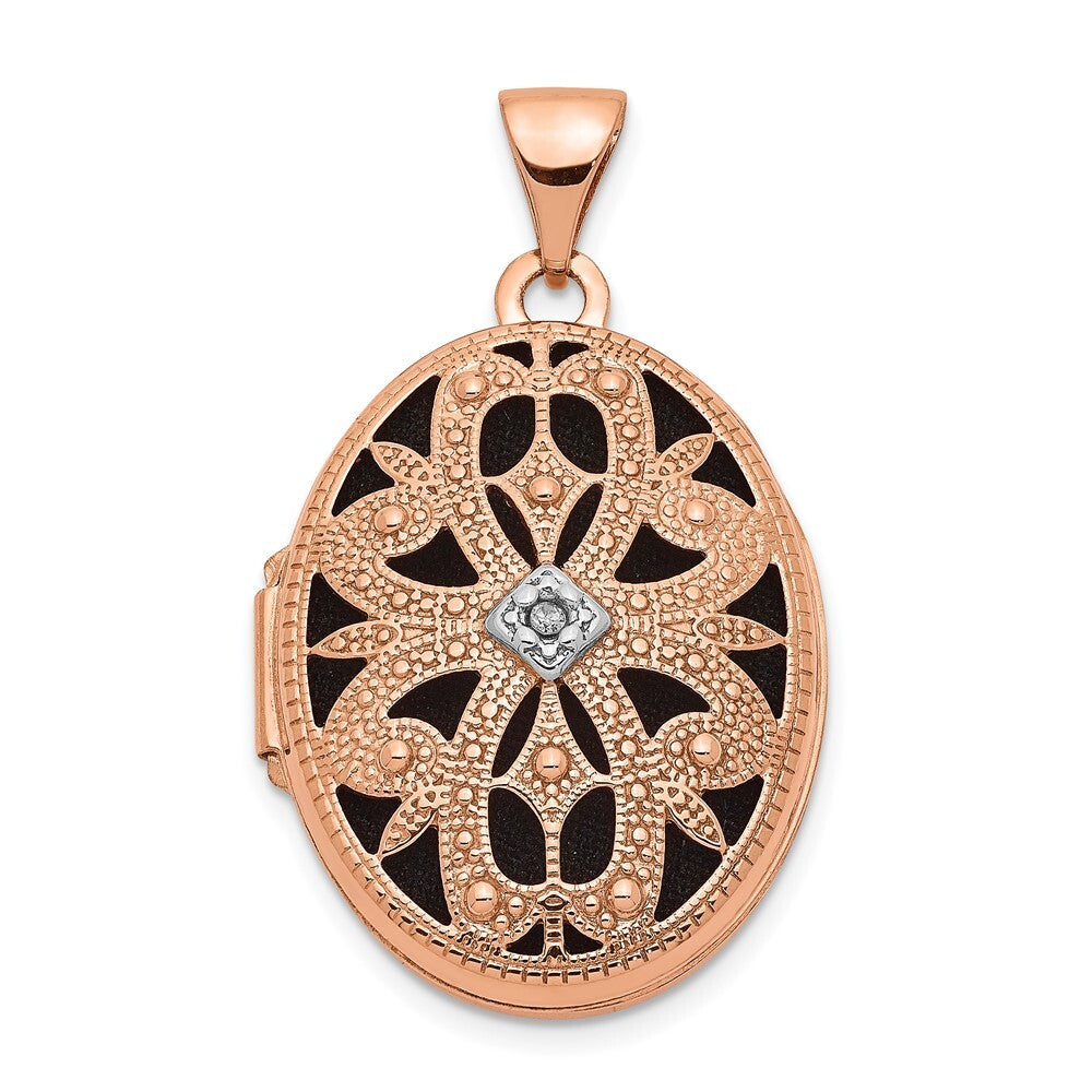 14k Rose Gold Diamond & Black Fabric Vintage 21mm Oval Locket Pendant