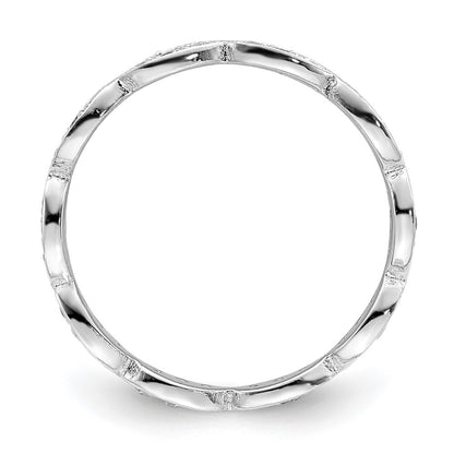 Sterling Silver Rhodium-plated Fancy Scalloped Cubic Zirconia Band Size 6
