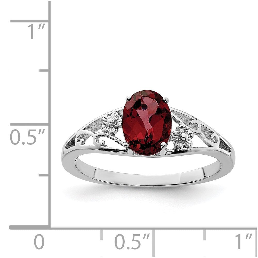 Sterling Silver Rhodium-plated Garnet Ring Size 7
