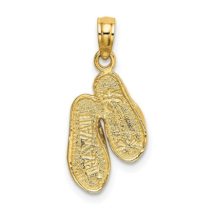 14k Yellow Gold 3D Solid Polished HAWAII Flip-Flops Charm Pendant