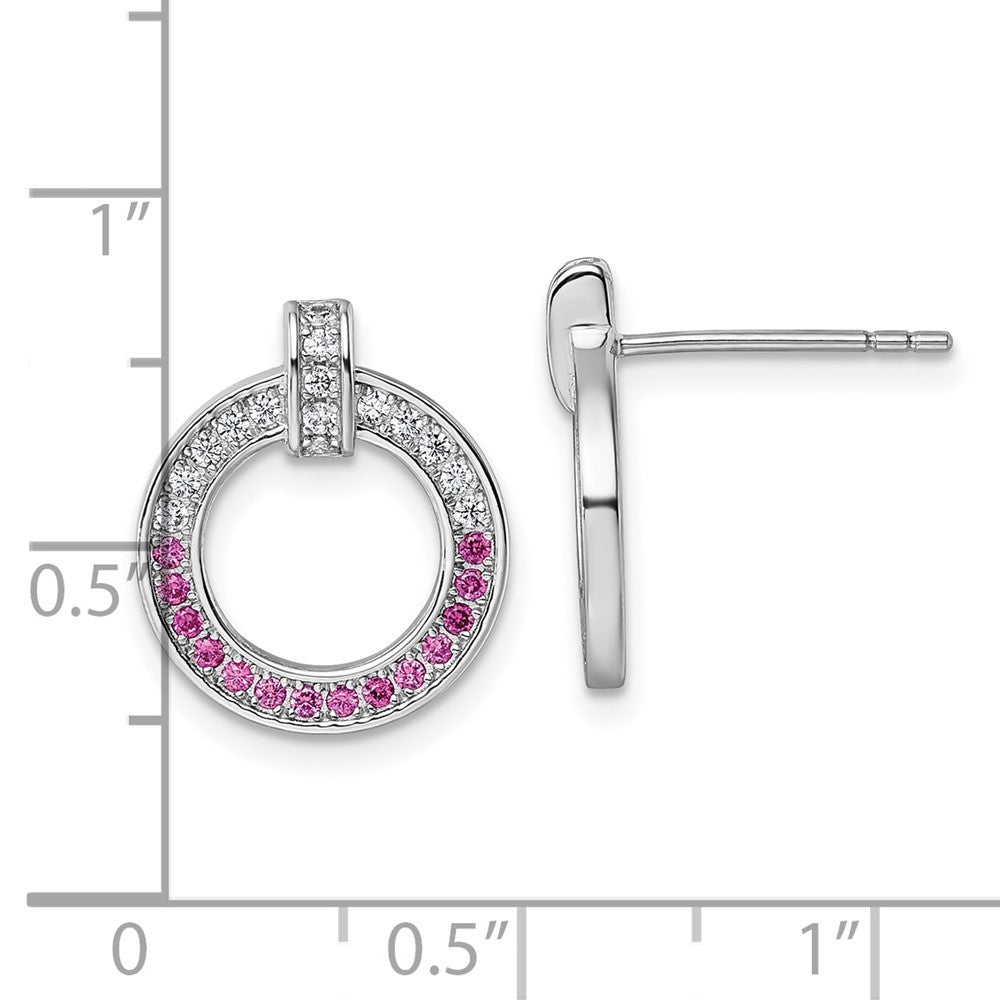 Sterling Silver Rhodium-plated White and Red CZ Open Circle Earrings