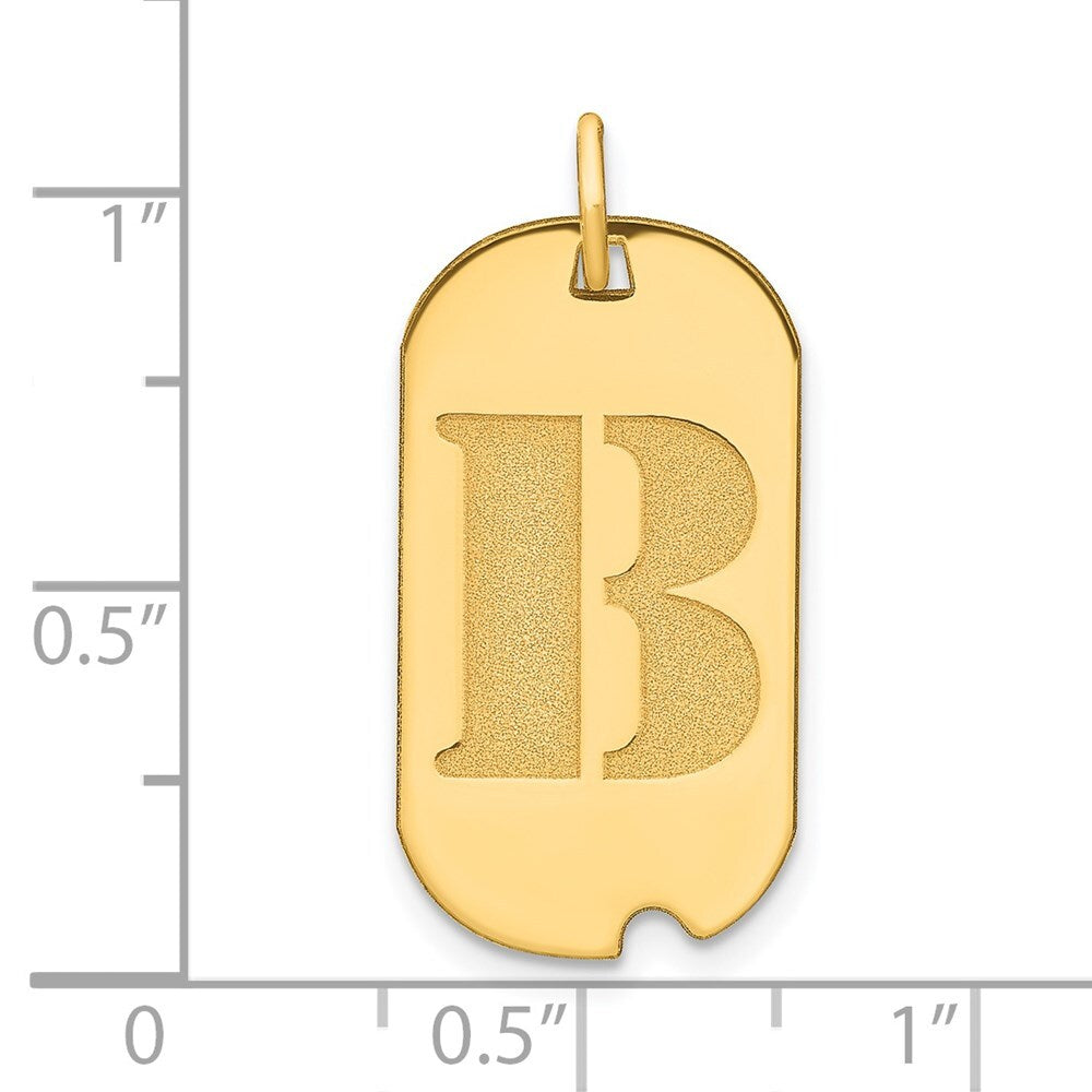 14k Yellow Gold Polished Letter B Initial Dog Tag Pendant for Women