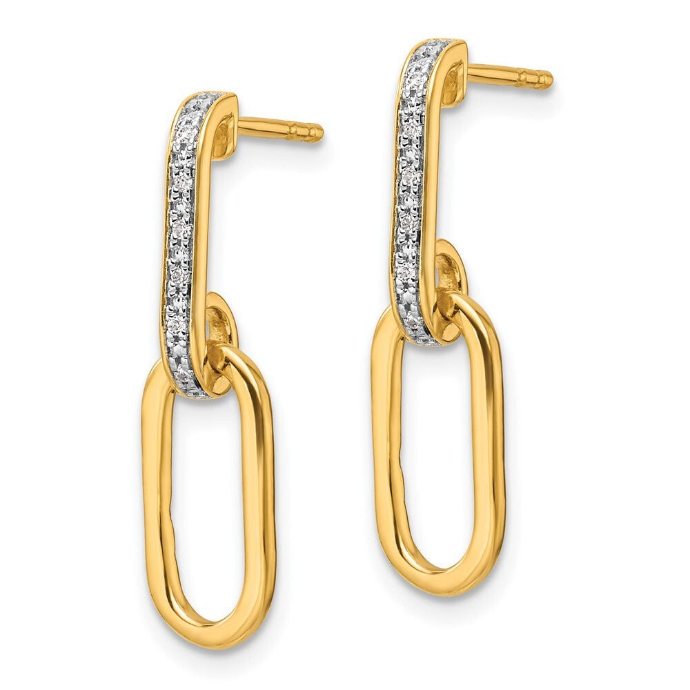 14k Yellow Gold Polished Diamond Paper Clip Link Fashion Dangle Earrings