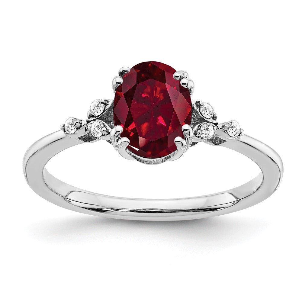 Sterling Silver Rhodium-plated Created Ruby and Diamond Ring Size 6